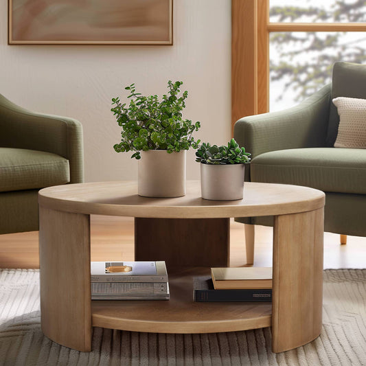Curved Leg Post Round Storage Shelf Coffee Table