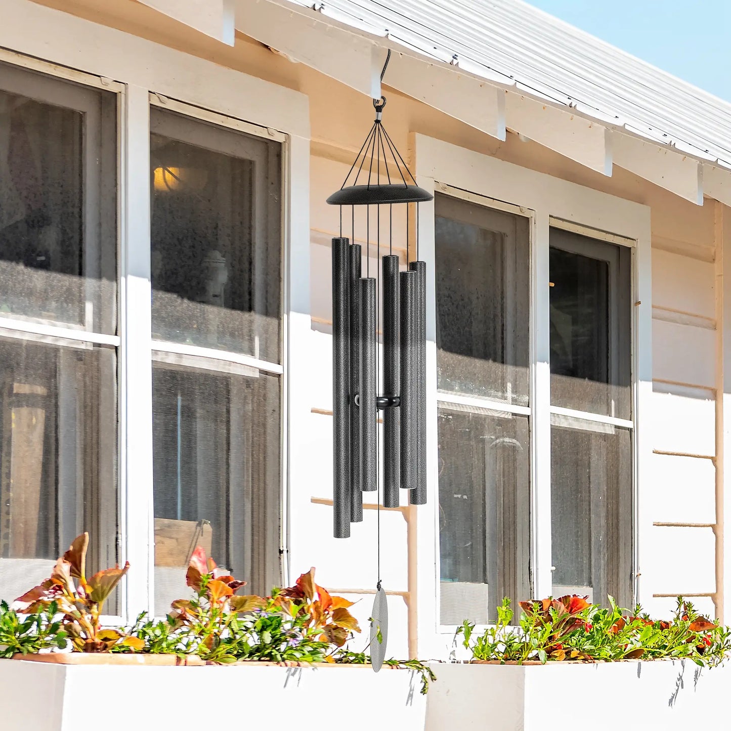 45" Wind Chimes Outdoor Deep Tone Wind Chime with 6 Aluminum Tubes and Hook for Patio, Yard, Garden Decor, Dark Grey