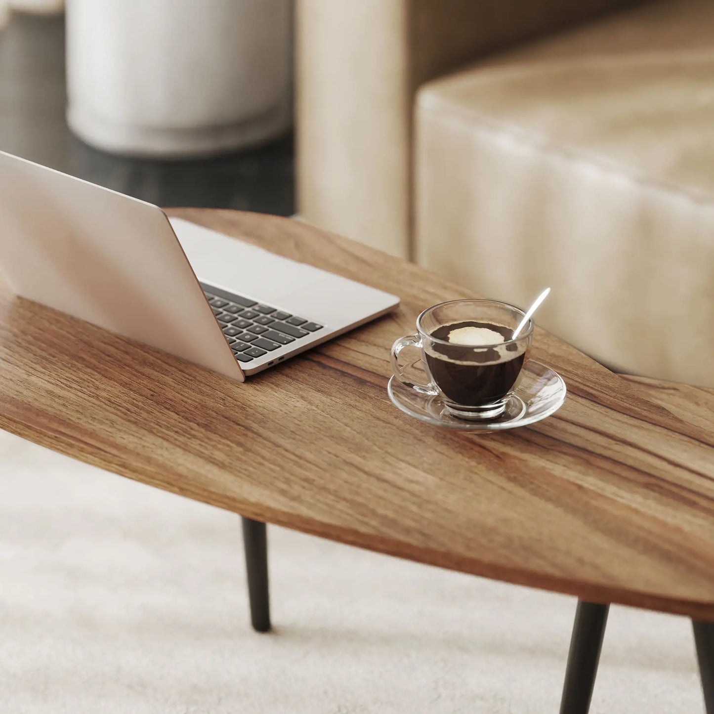 2 Pieces Coffee Table Set for Living Room, Industrial Nest of Tables with Steel Legs, Brown