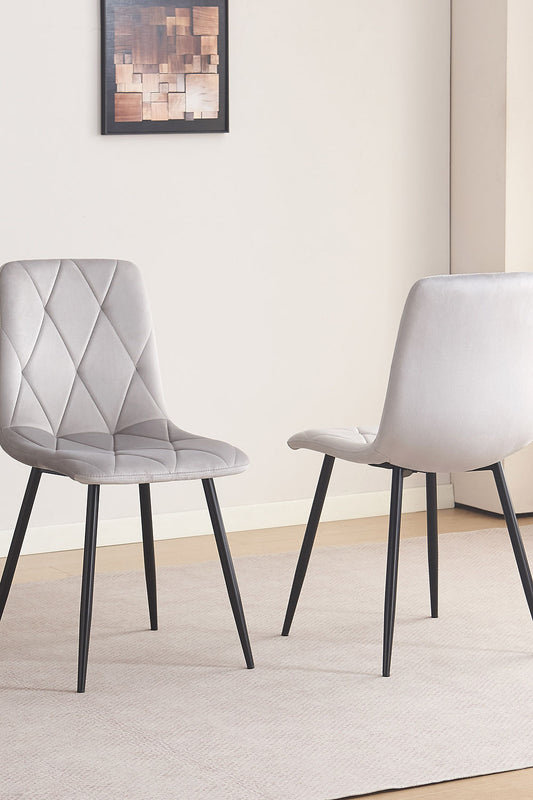 Modern Diamond Pattern Stitching Details, Light Grey Velvet (SET OF 4) SINGLES AVAIL