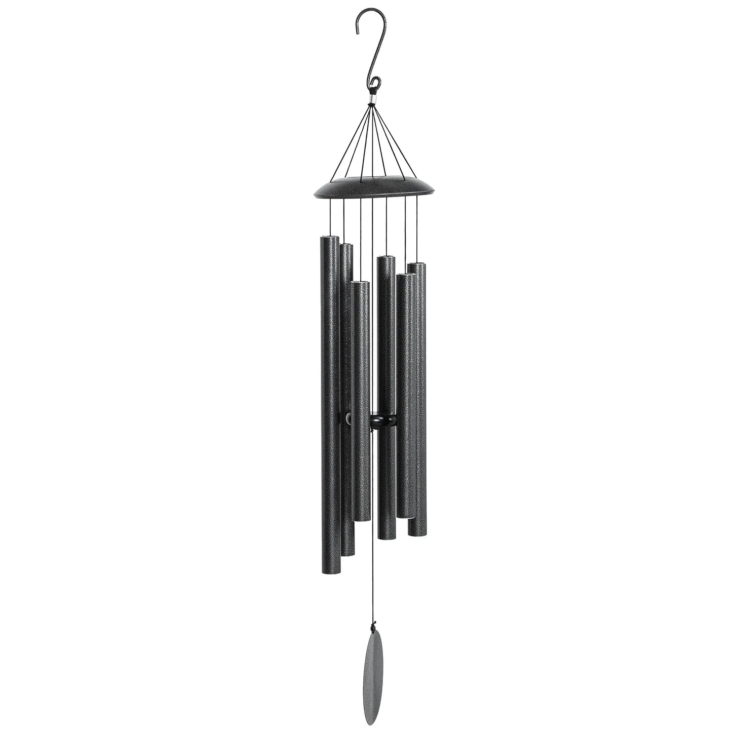 45" Wind Chimes Outdoor Deep Tone Wind Chime with 6 Aluminum Tubes and Hook for Patio, Yard, Garden Decor, Dark Grey