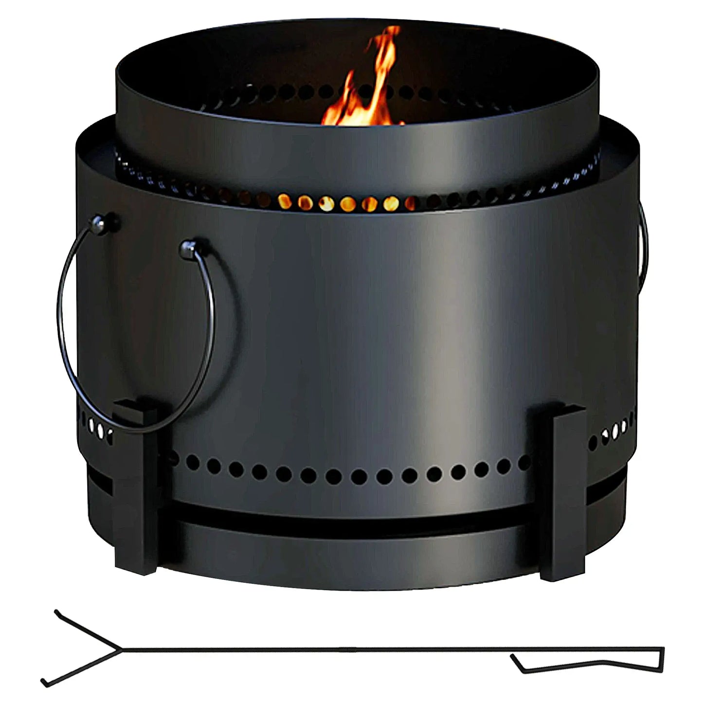 Smokeless Fire Pit with Ash Catcher, Portable Wood Burning Firepit with Poker for Garden Camping Bonfire Party, Black