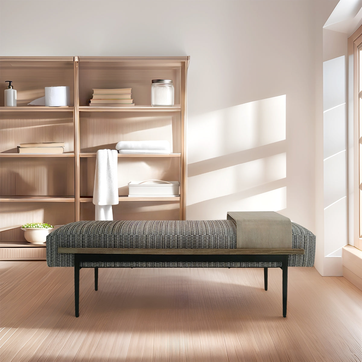 Classic Multi-Toned Cocktail Ottoman Bench with Slide Tray