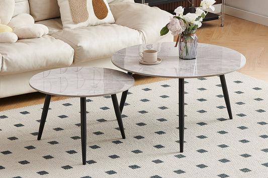 SET OF 2  Coffee Table Set Armani Grey Sintered Stone Marble Top