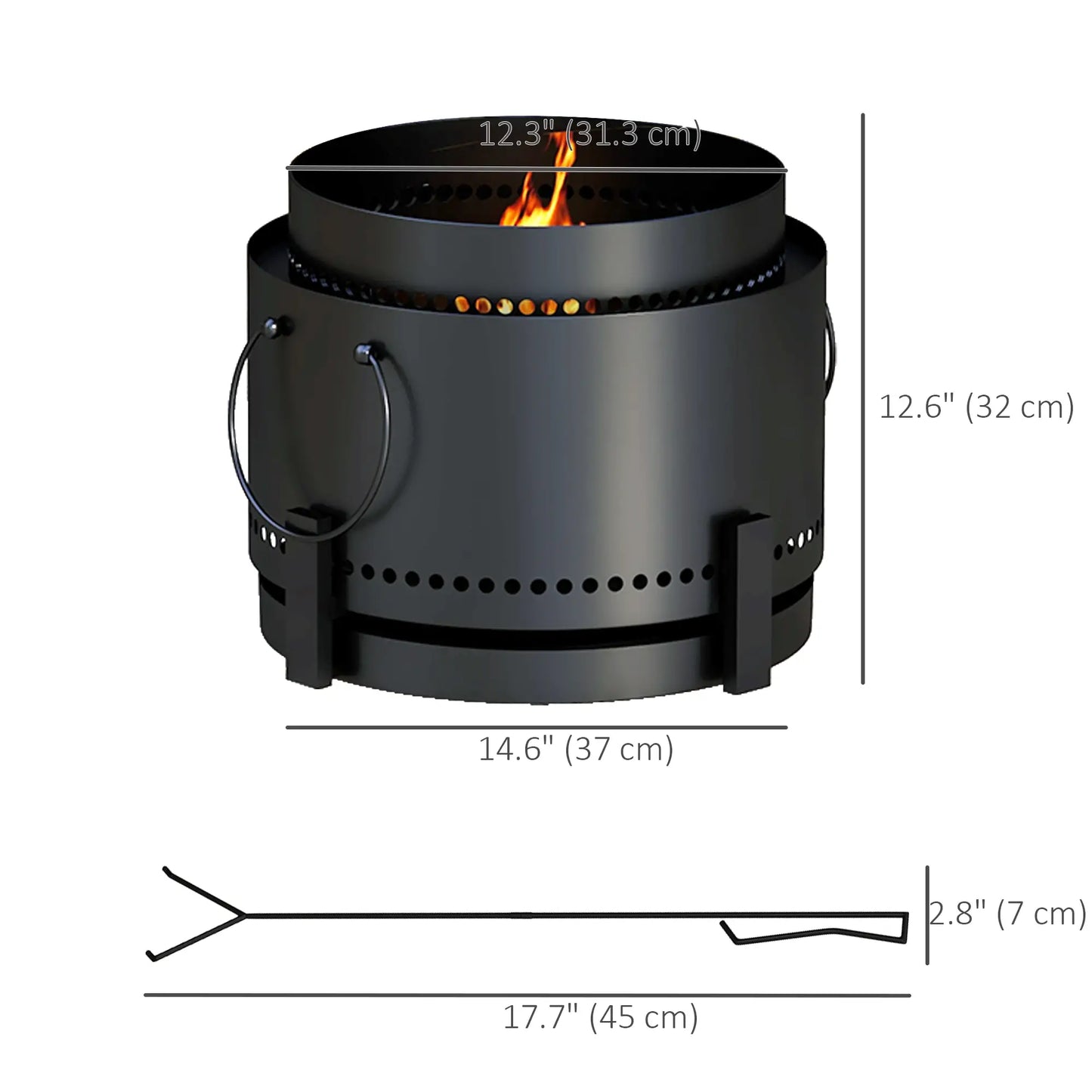 Smokeless Fire Pit with Ash Catcher, Portable Wood Burning Firepit with Poker for Garden Camping Bonfire Party, Black