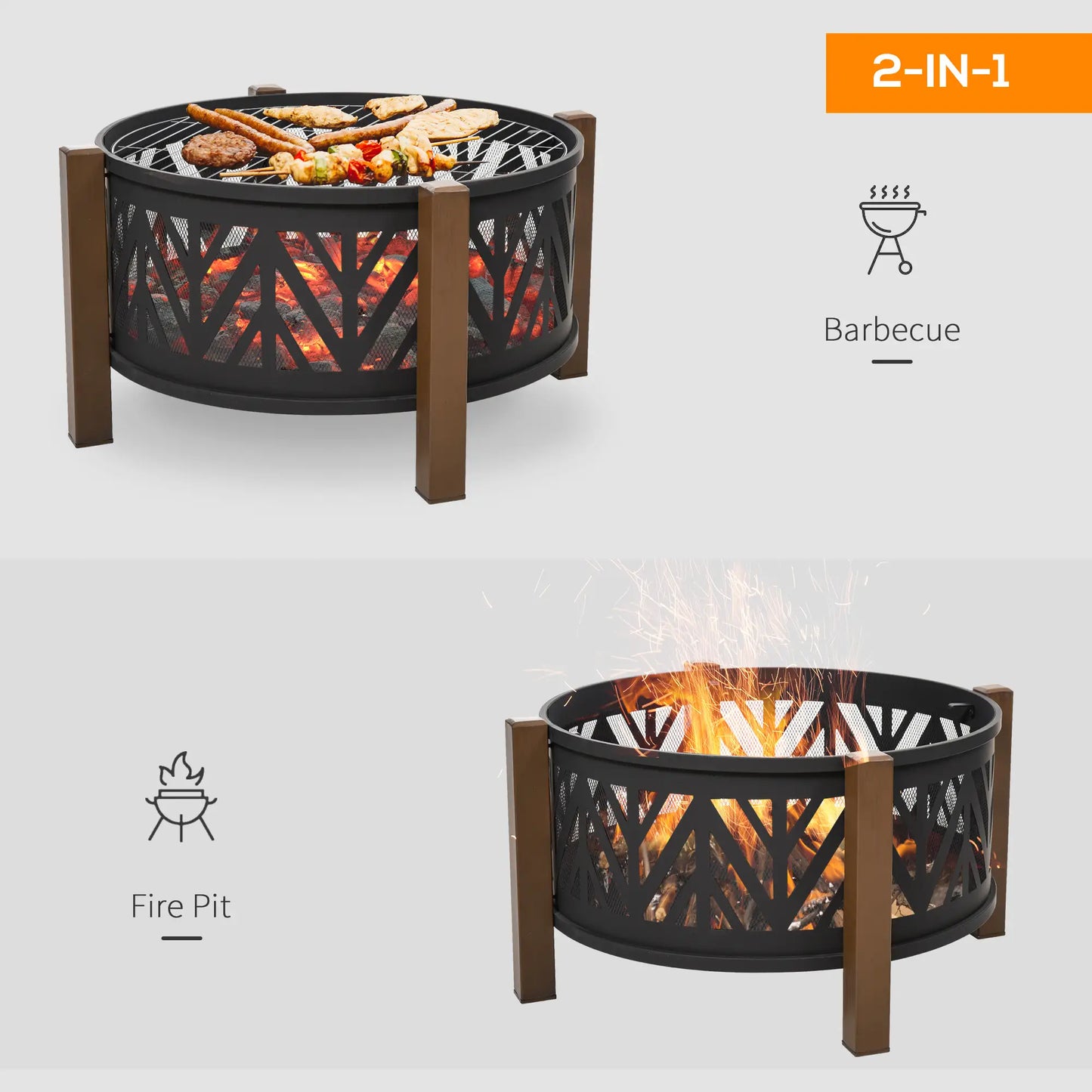 31" Outdoor Fire pit, 2-in-1 Wood Burning Fire Pit Brazier with Lid, BBQ Grill, Poker for Backyard, Camping, Black