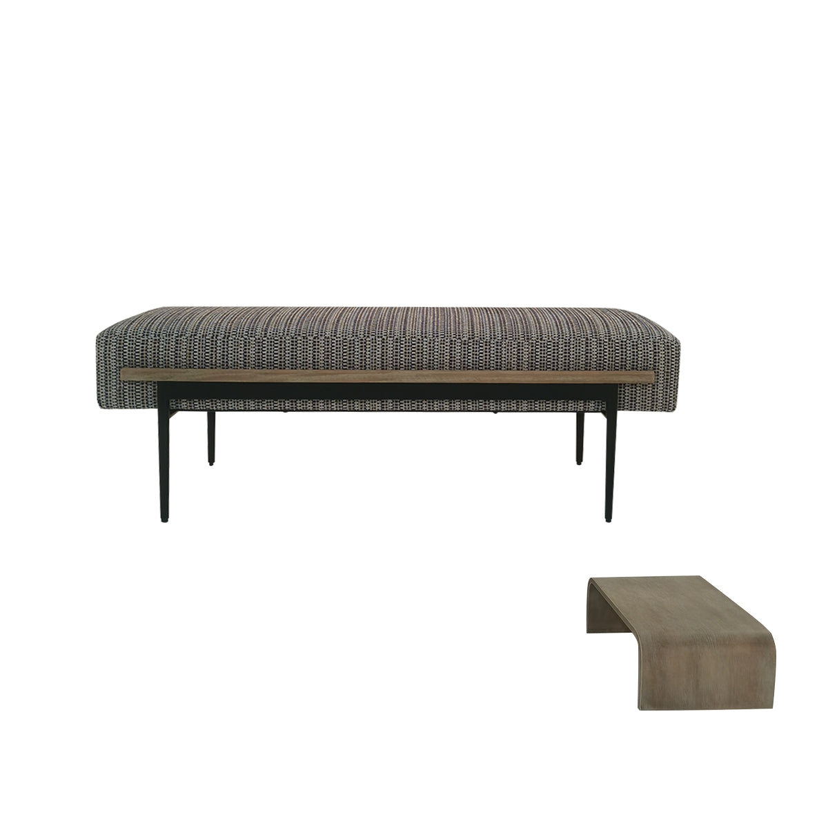 Classic Multi-Toned Cocktail Ottoman Bench with Slide Tray