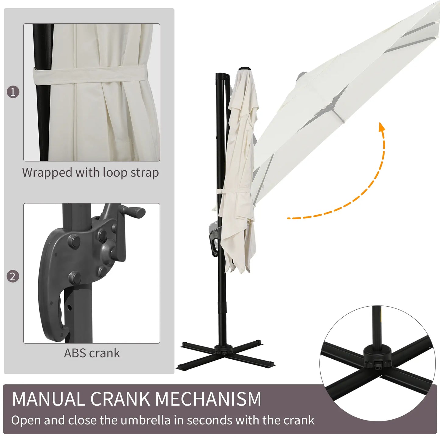 Outsunny 8'x8' Square Patio Hanging Offset Umbrella, Outdoor Cantilever Parasol w/ Cross Base, Cream White