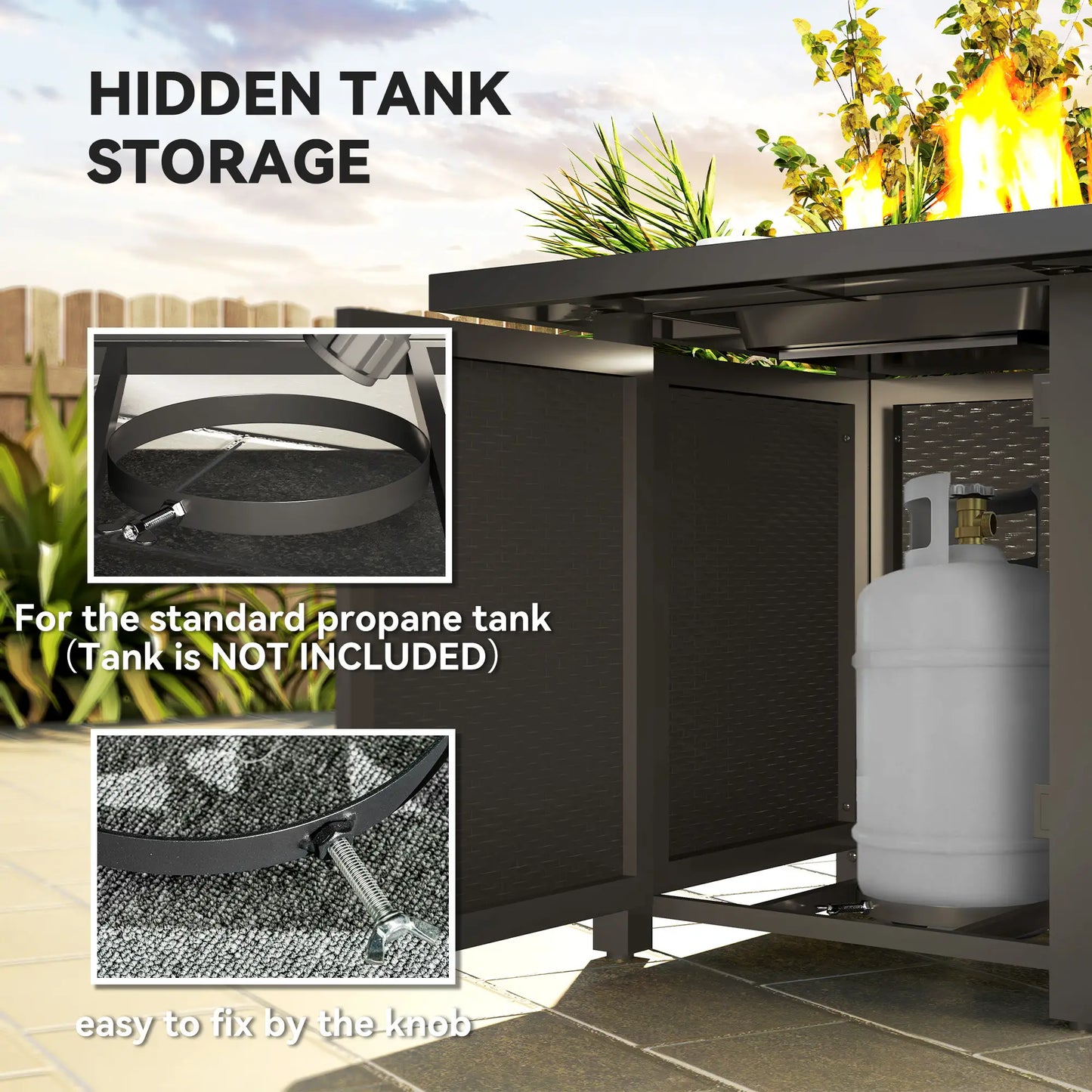 Outsunny Square Gas Fire Pit Table, Smokeless Firepit with Cover, Black