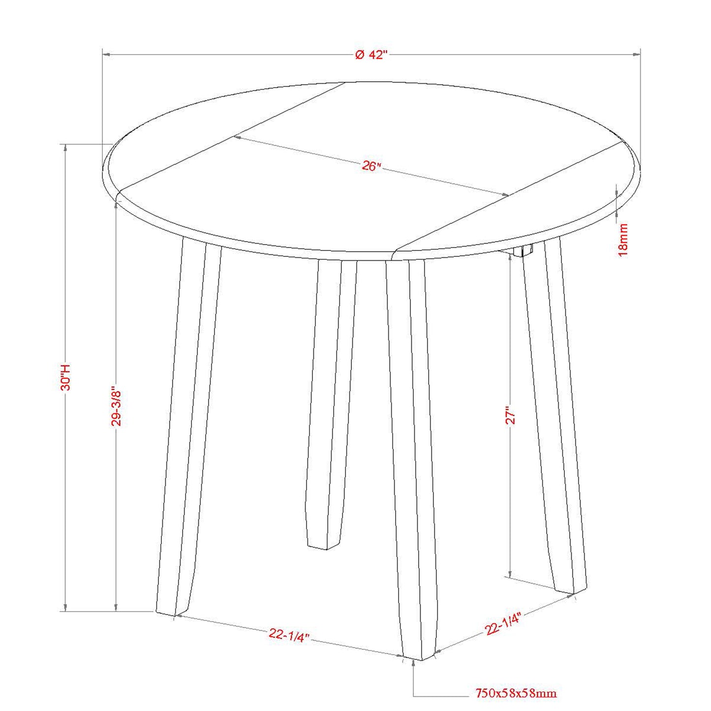 Modern 42" round dining table in Black