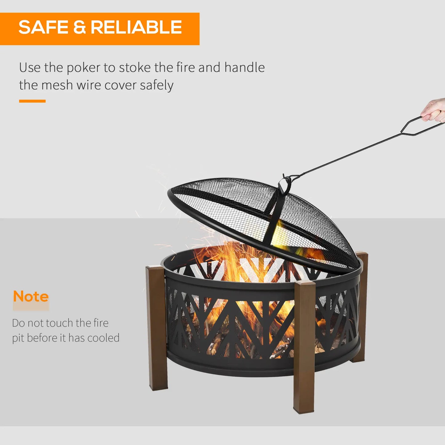 31" Outdoor Fire pit, 2-in-1 Wood Burning Fire Pit Brazier with Lid, BBQ Grill, Poker for Backyard, Camping, Black