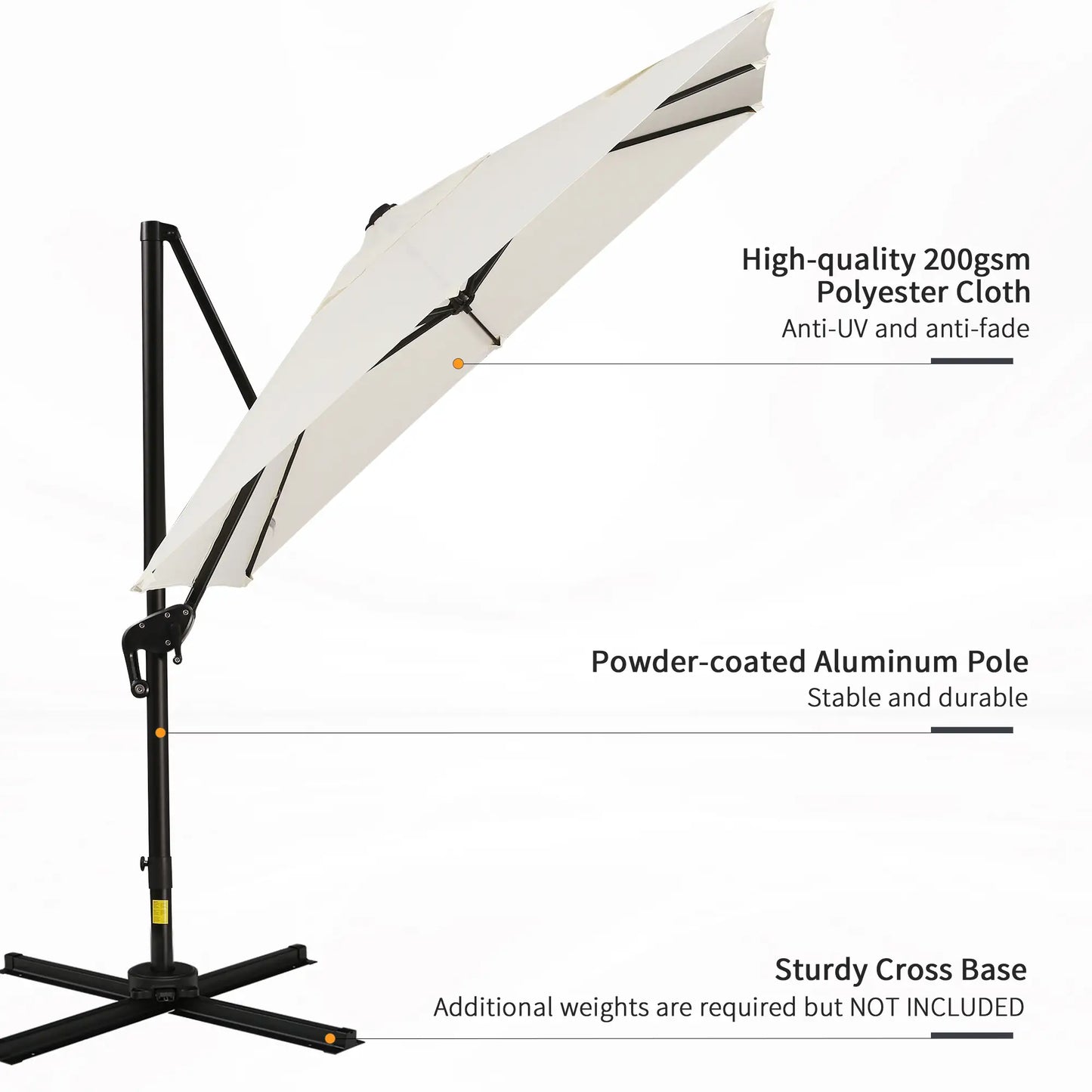 Outsunny 8'x8' Square Patio Hanging Offset Umbrella, Outdoor Cantilever Parasol w/ Cross Base, Cream White