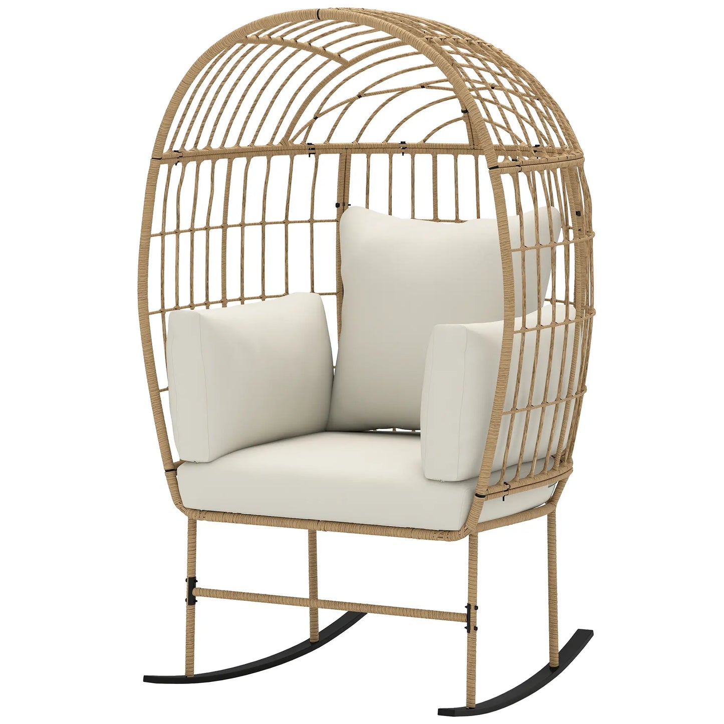 Outsunny Indoor Outdoor Egg Chair w/ Thickened Cushions, Wicker Patio Lounger for Porch, Balcony, Beige