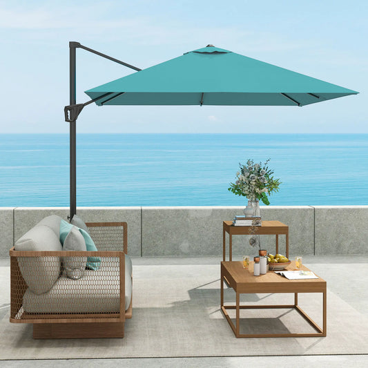 Outsunny 8'x8' Square Patio Hanging Offset Umbrella, Outdoor Cantilever Parasol w/ Cross Base, Blue