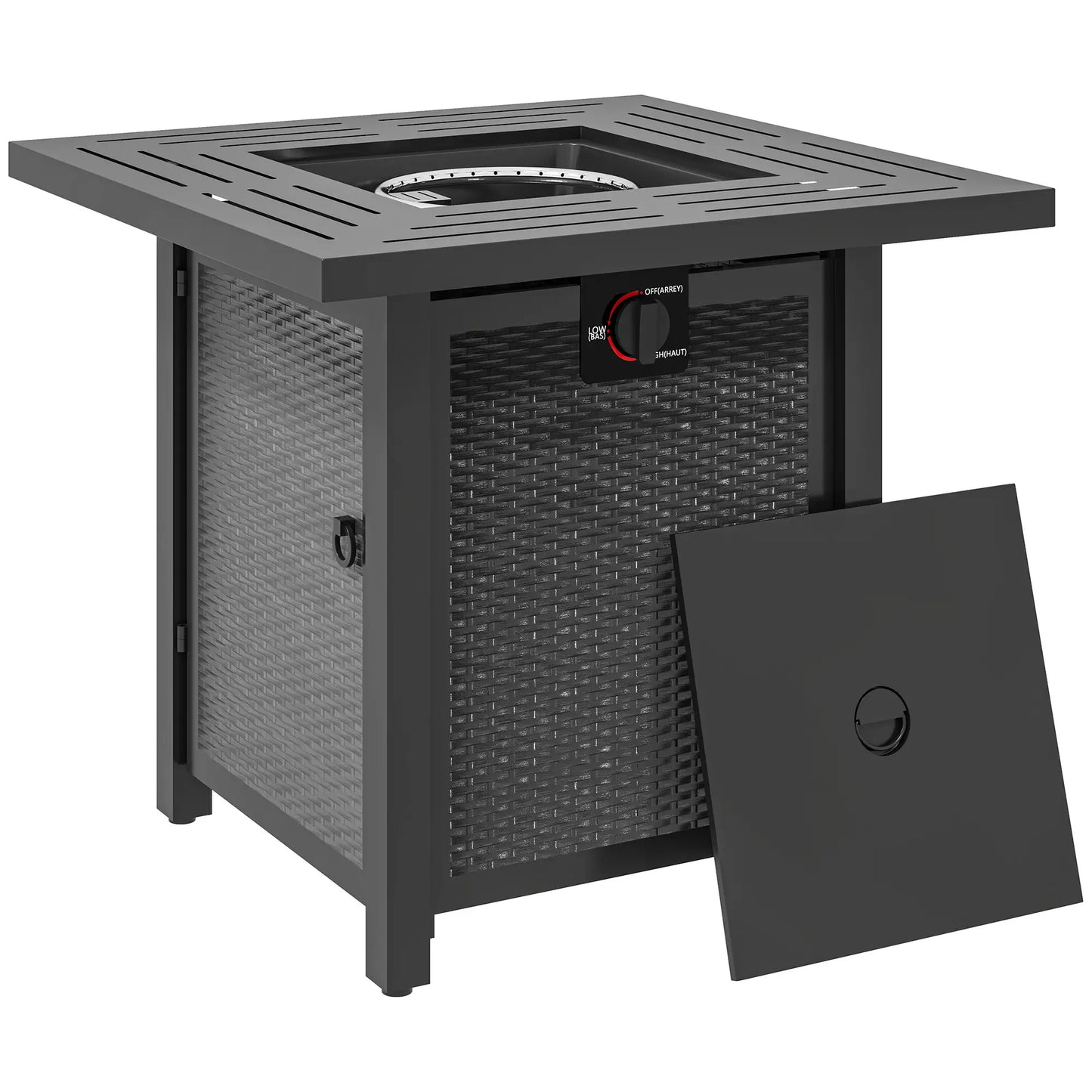 Outsunny Square Gas Fire Pit Table, Smokeless Firepit with Cover, Black