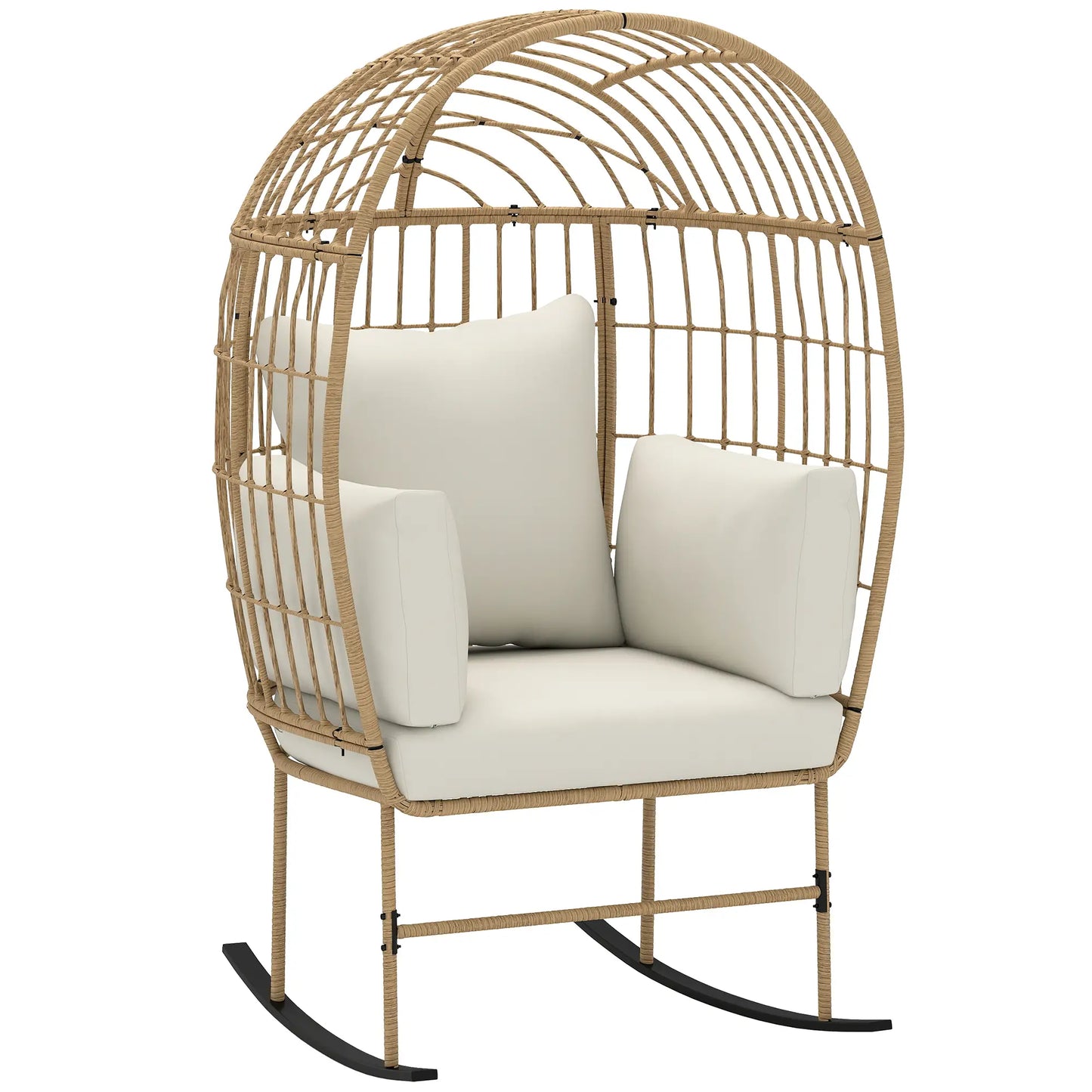 Outsunny Indoor Outdoor Egg Chair w/ Thickened Cushions, Wicker Patio Lounger for Porch, Balcony, Beige
