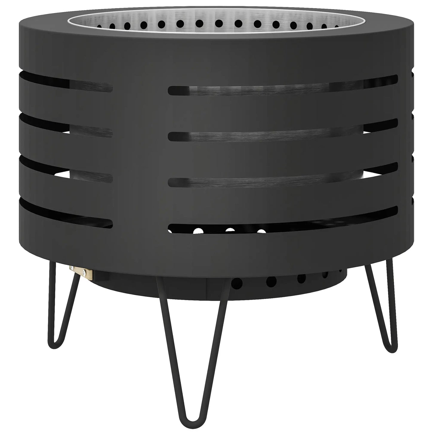 Round Fire Pit with Fire Poker, Portable Wood Burning Firepit with Ash Tray and Hairpin Legs, Outdoor Fireplace, Black