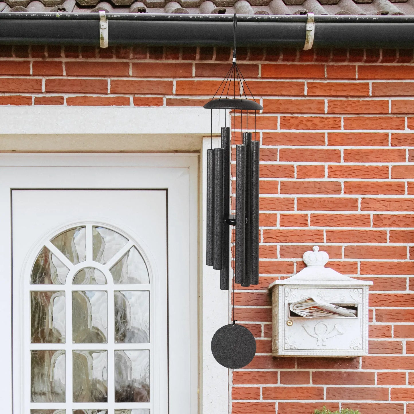 45" Wind Chimes Outdoor Deep Tone Wind Chime with 6 Aluminum Tubes and Hook for Patio, Yard, Garden Decor, Dark Grey