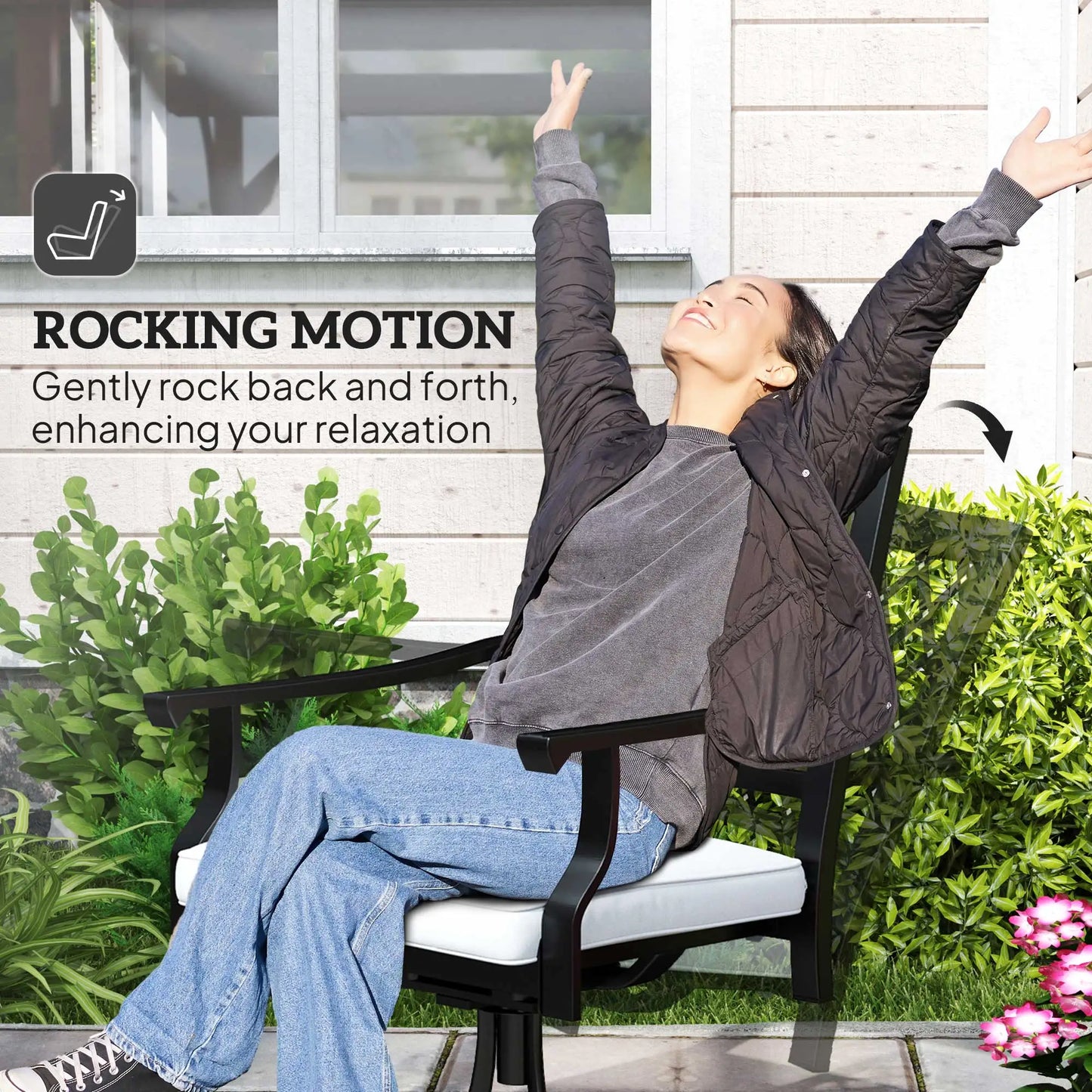 Outsunny Outdoor Patio Chairs Set of 2, Metal Swivel Rocker Chairs with Cushion and Armrests for Backyard, Garden, Patio