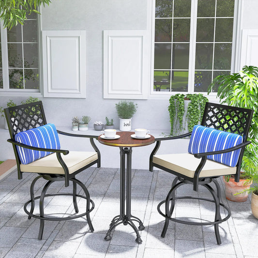 Outdoor Bar Stools Set of 2, Bar Height Swivel Patio Chairs with Cushion, Pillow Footrest for Poolside, Backyard