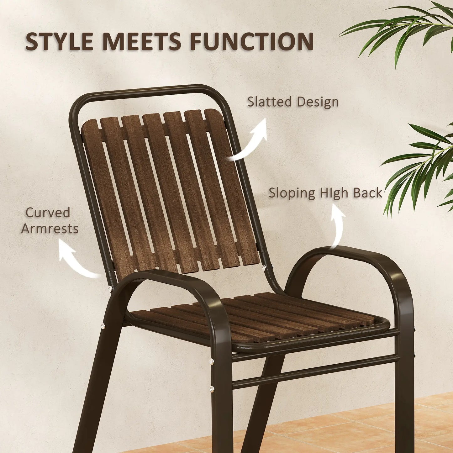 3 Pieces Patio Bistro Set, 2 Stackable Chairs with Tempered Glass Table, for Outdoor, Garden Backyard Porch, Dark Brown