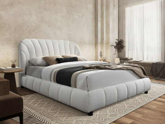 RUBY Cream boucle-style fabric Modern Bed (KING OR QUEEN)