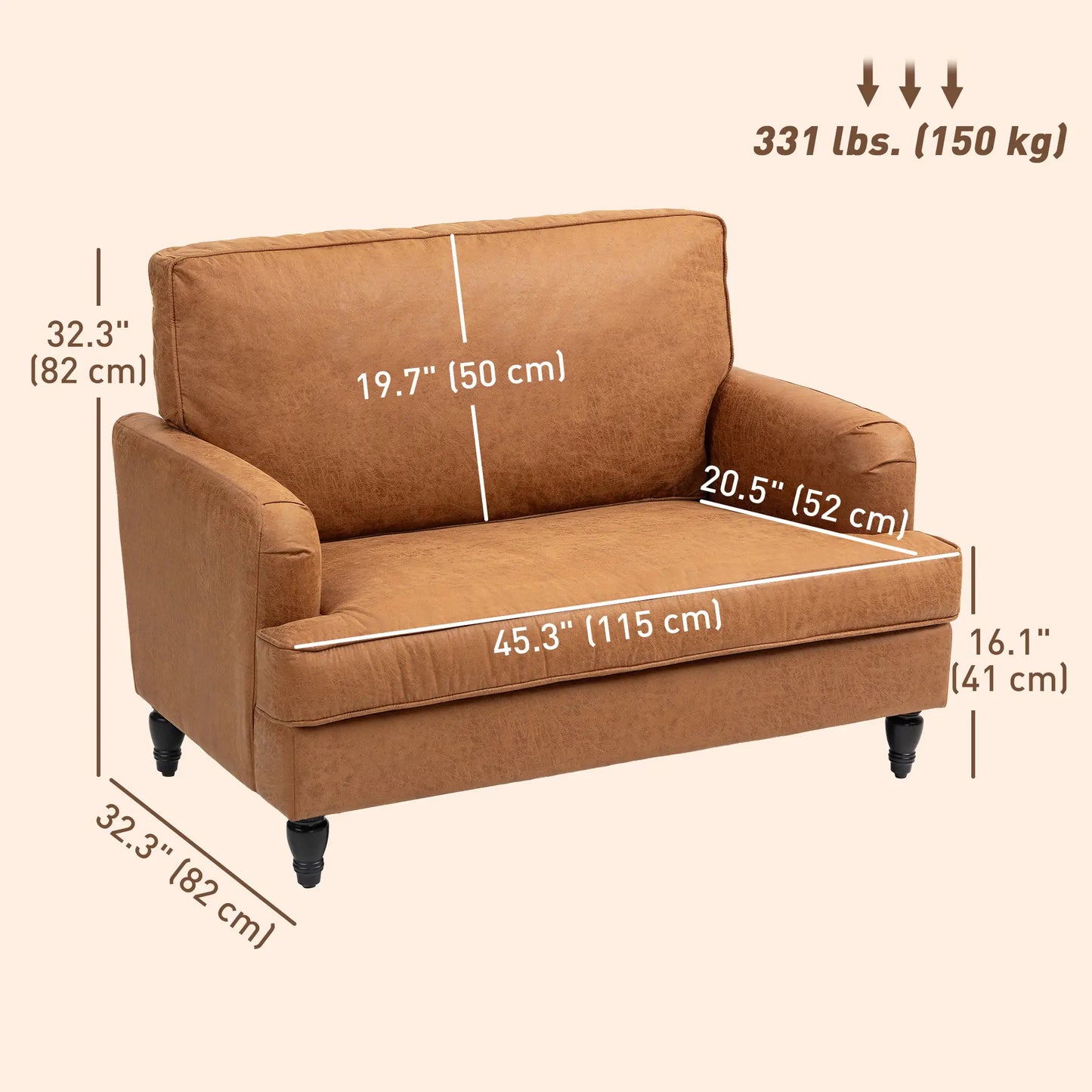 Modern Accent Chair, Microfiber Cloth Armchair with Turned Legs and Wide Seat, Comfy Chair for Living Room, Brown