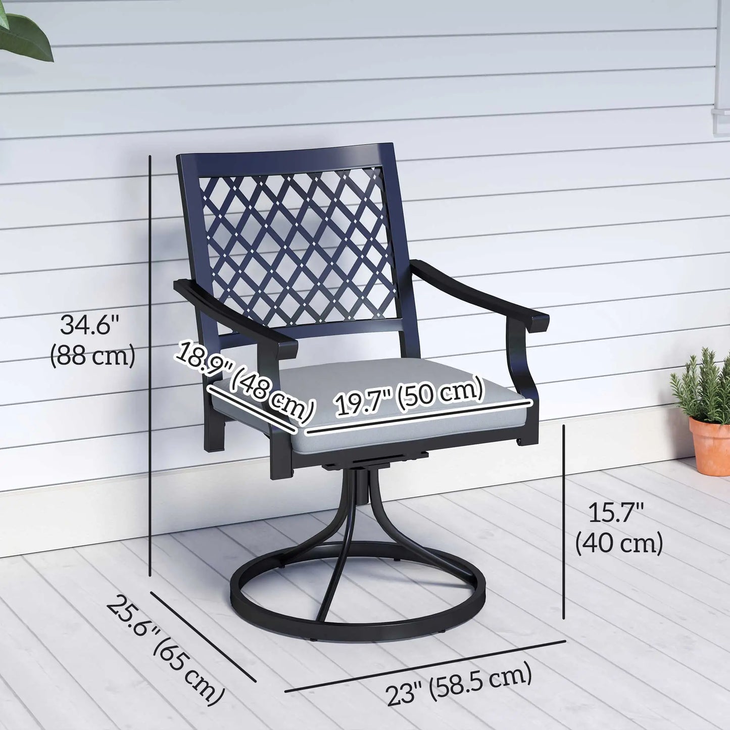 Outsunny Outdoor Patio Chairs Set of 2, Metal Swivel Rocker Chairs with Cushion and Armrests for Backyard, Garden, Patio