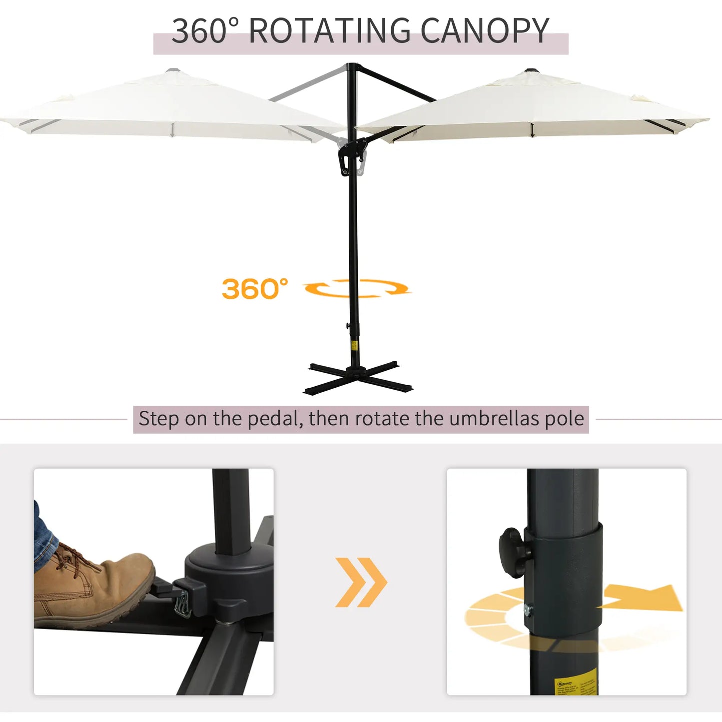 Outsunny 8'x8' Square Patio Hanging Offset Umbrella, Outdoor Cantilever Parasol w/ Cross Base, Cream White