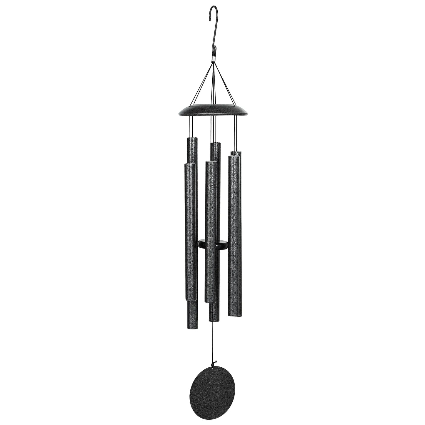 45" Wind Chimes Outdoor Deep Tone Wind Chime with 6 Aluminum Tubes and Hook for Patio, Yard, Garden Decor, Dark Grey