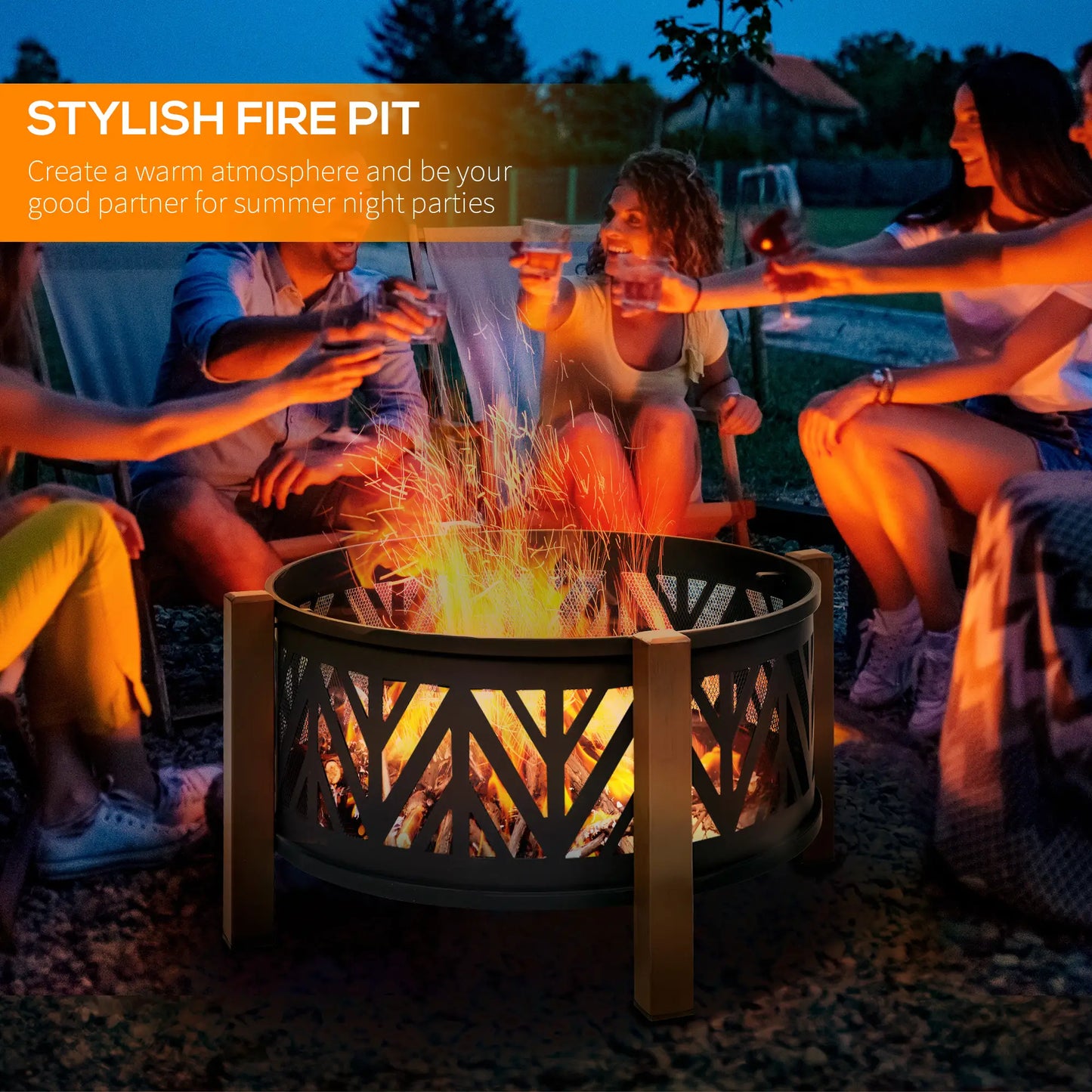 31" Outdoor Fire pit, 2-in-1 Wood Burning Fire Pit Brazier with Lid, BBQ Grill, Poker for Backyard, Camping, Black