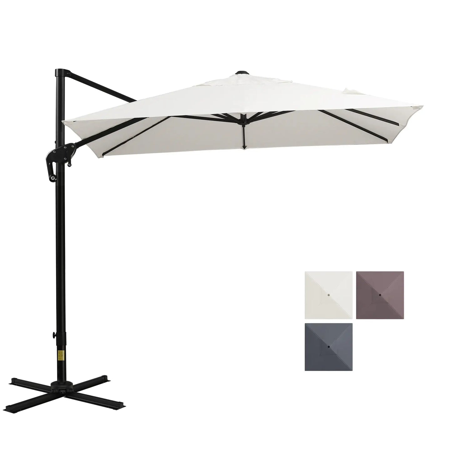Outsunny 8'x8' Square Patio Hanging Offset Umbrella, Outdoor Cantilever Parasol w/ Cross Base, Cream White