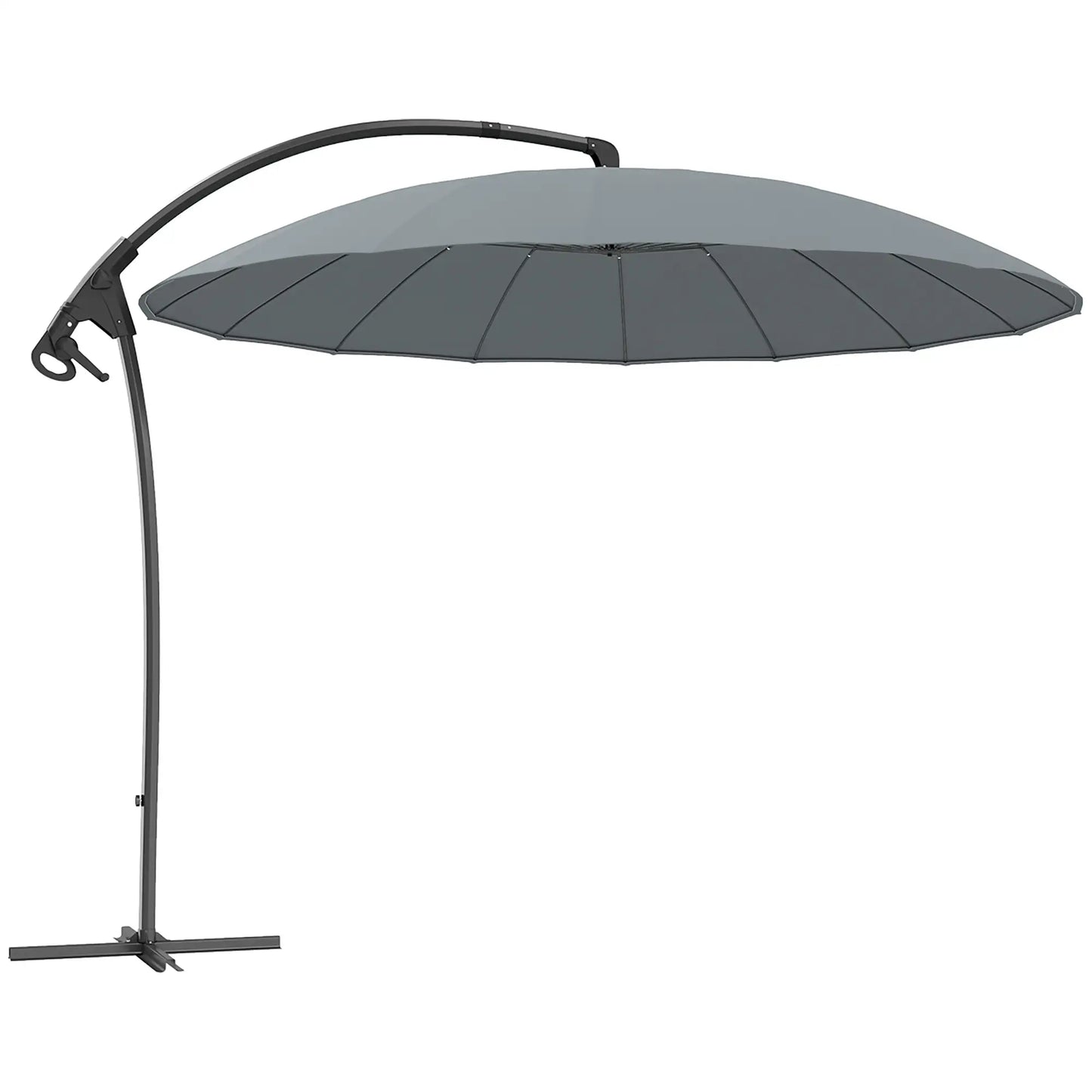 Outsunny 9FT Cantilever Umbrella with 16 Fibreglass Ribs, Offset Hanging Umbrella, Patio Umbrella with Crank and Cross Base, Grey