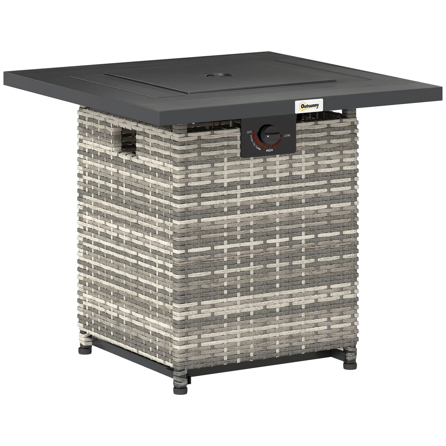 28 Inch Propane Fire Pit Table, 40,000 BTU Rattan Gas Fire Pit Table with Rain Cover, Mesh Lid, Lava Stone, Mixed Grey