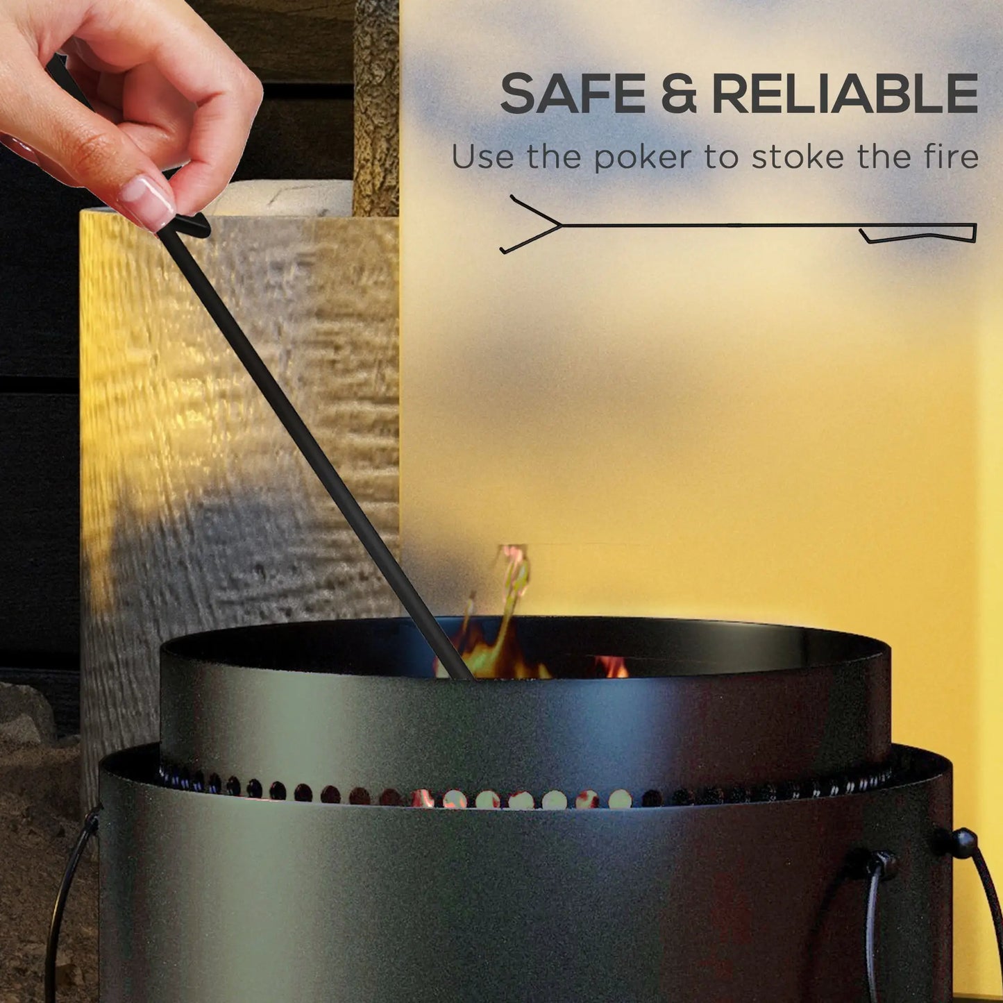 Smokeless Fire Pit with Ash Catcher, Portable Wood Burning Firepit with Poker for Garden Camping Bonfire Party, Black