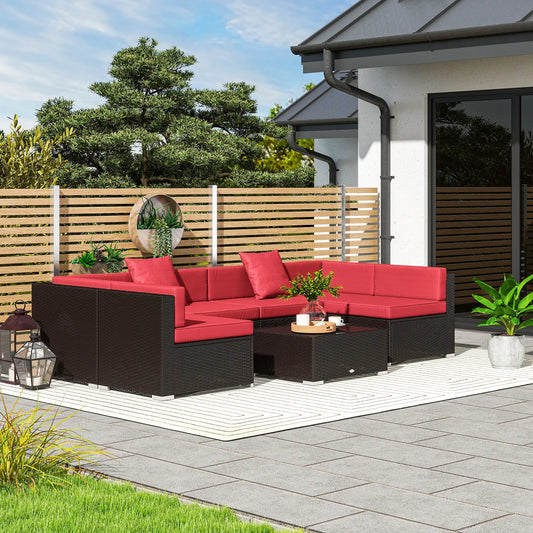 Outsunny 7 Pieces Garden Wicker Sectional Set, Wine Red