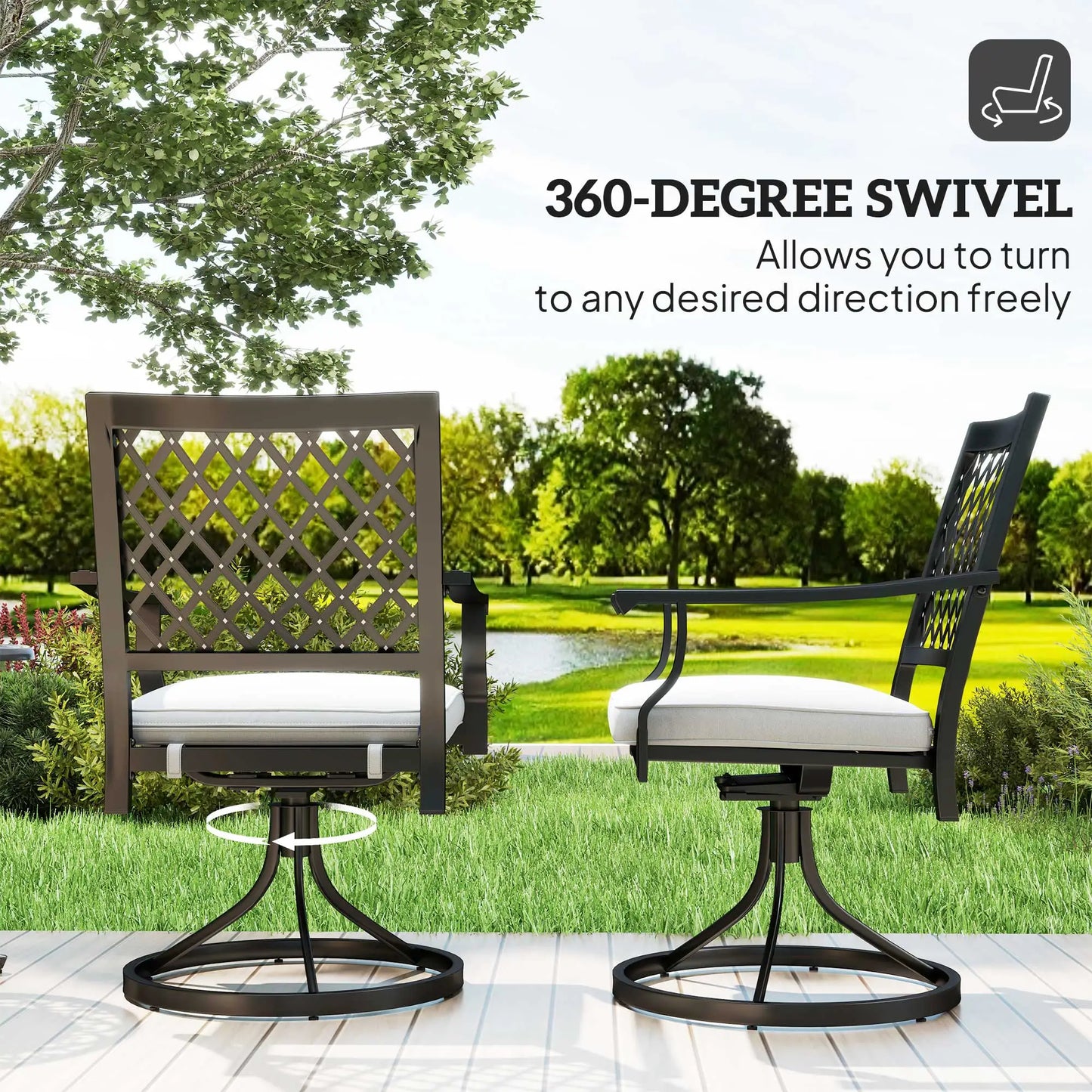Outsunny Outdoor Patio Chairs Set of 2, Metal Swivel Rocker Chairs with Cushion and Armrests for Backyard, Garden, Patio