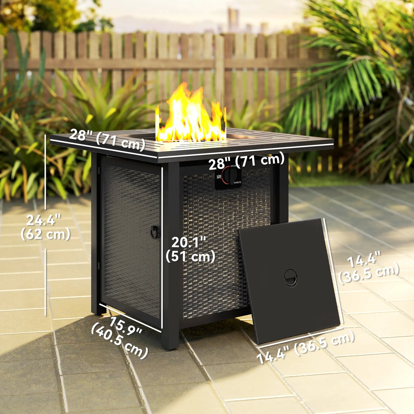 Outsunny Square Gas Fire Pit Table, Smokeless Firepit with Cover, Black