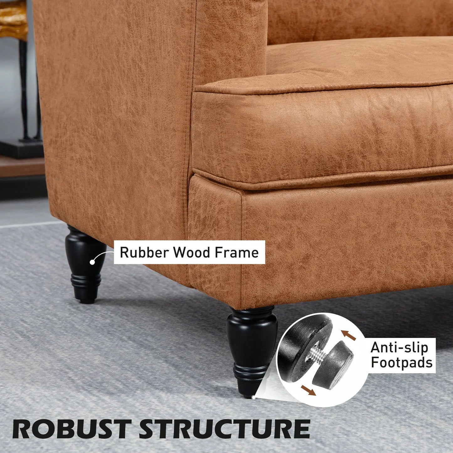 Modern Accent Chair, Microfiber Cloth Armchair with Turned Legs and Wide Seat, Comfy Chair for Living Room, Brown