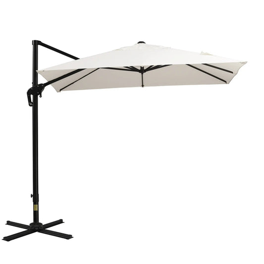 Outsunny 8'x8' Square Patio Hanging Offset Umbrella, Outdoor Cantilever Parasol w/ Cross Base, Cream White
