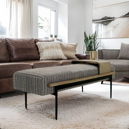 Classic Multi-Toned Cocktail Ottoman Bench with Slide Tray