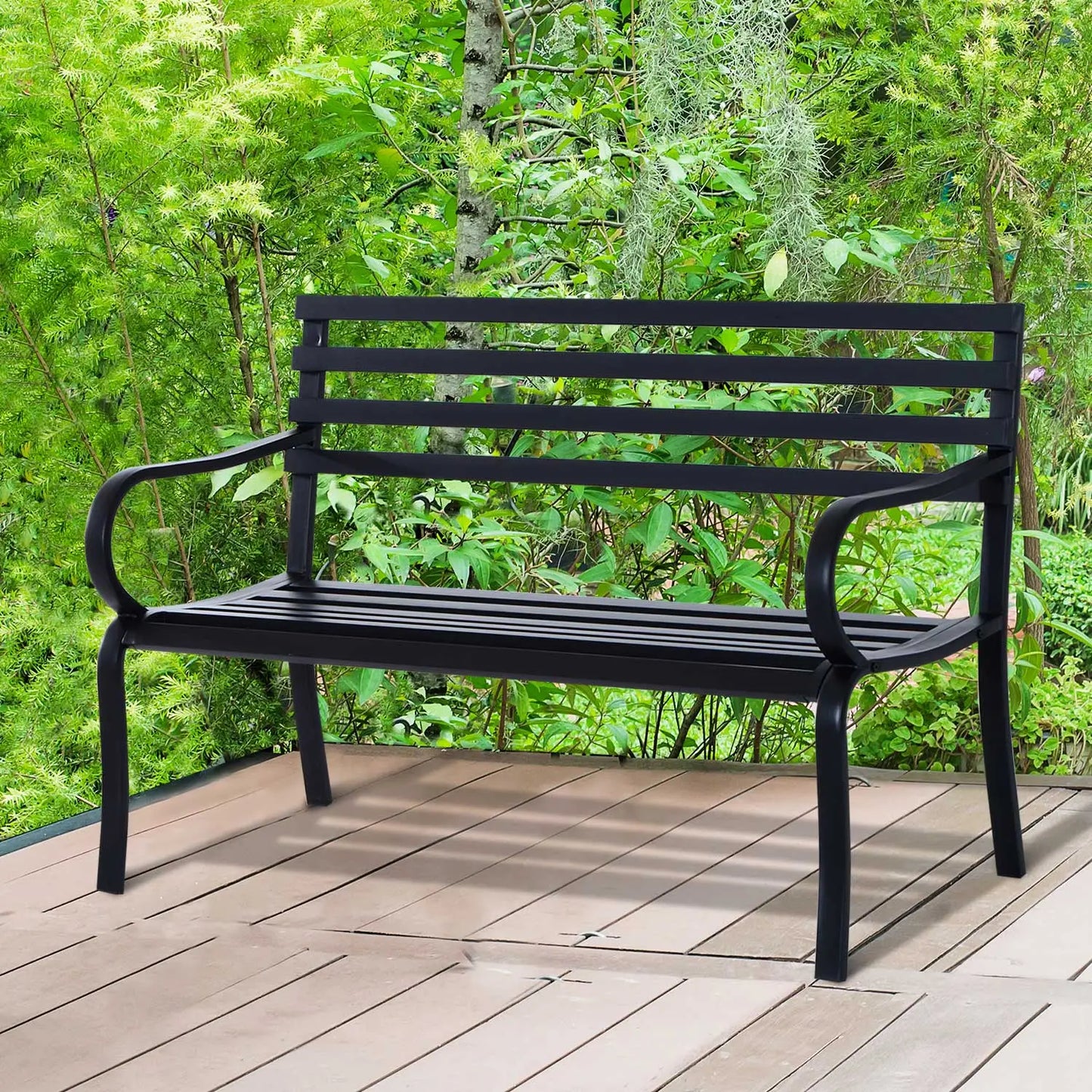2 Seater Garden Bench, Metal Outdoor Bench for Yard, Lawn, Porch, Black