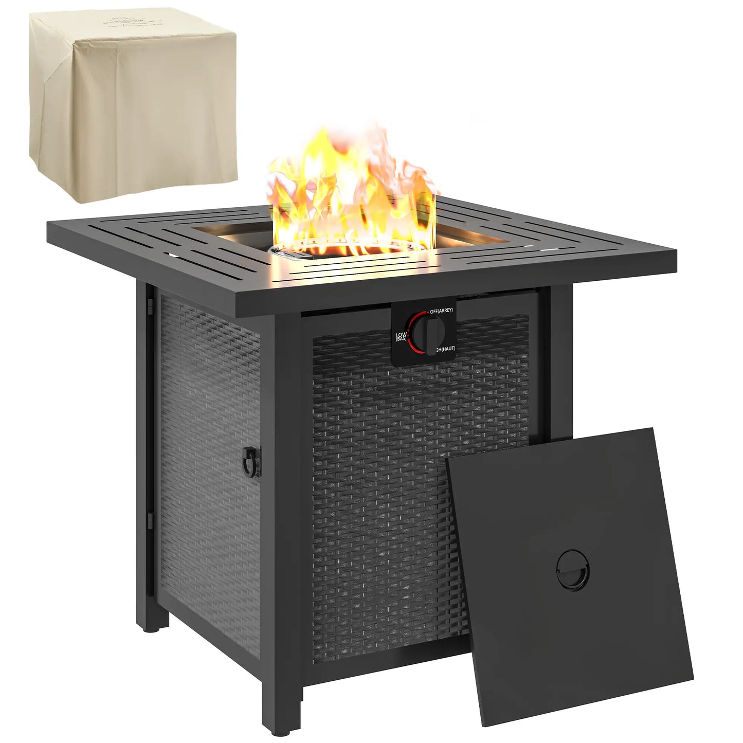 Outsunny Square Gas Fire Pit Table, Smokeless Firepit with Cover, Black