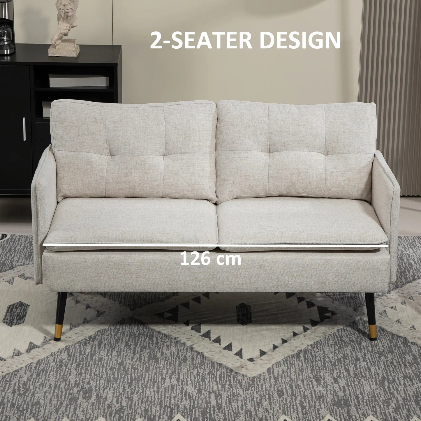 Modern 55" Loveseat, Fabric Love Seat Sofa with Button Tufted Back, with Steel Legs in Cream White