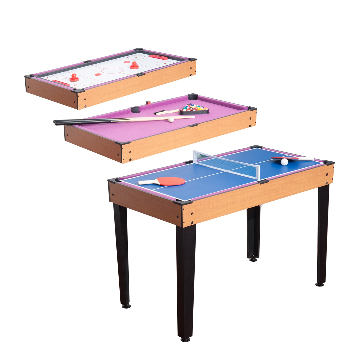 3 in 1 Multi-use Mini Games Table Tennis Billiard Pool Air Hockey Set with All Accessories