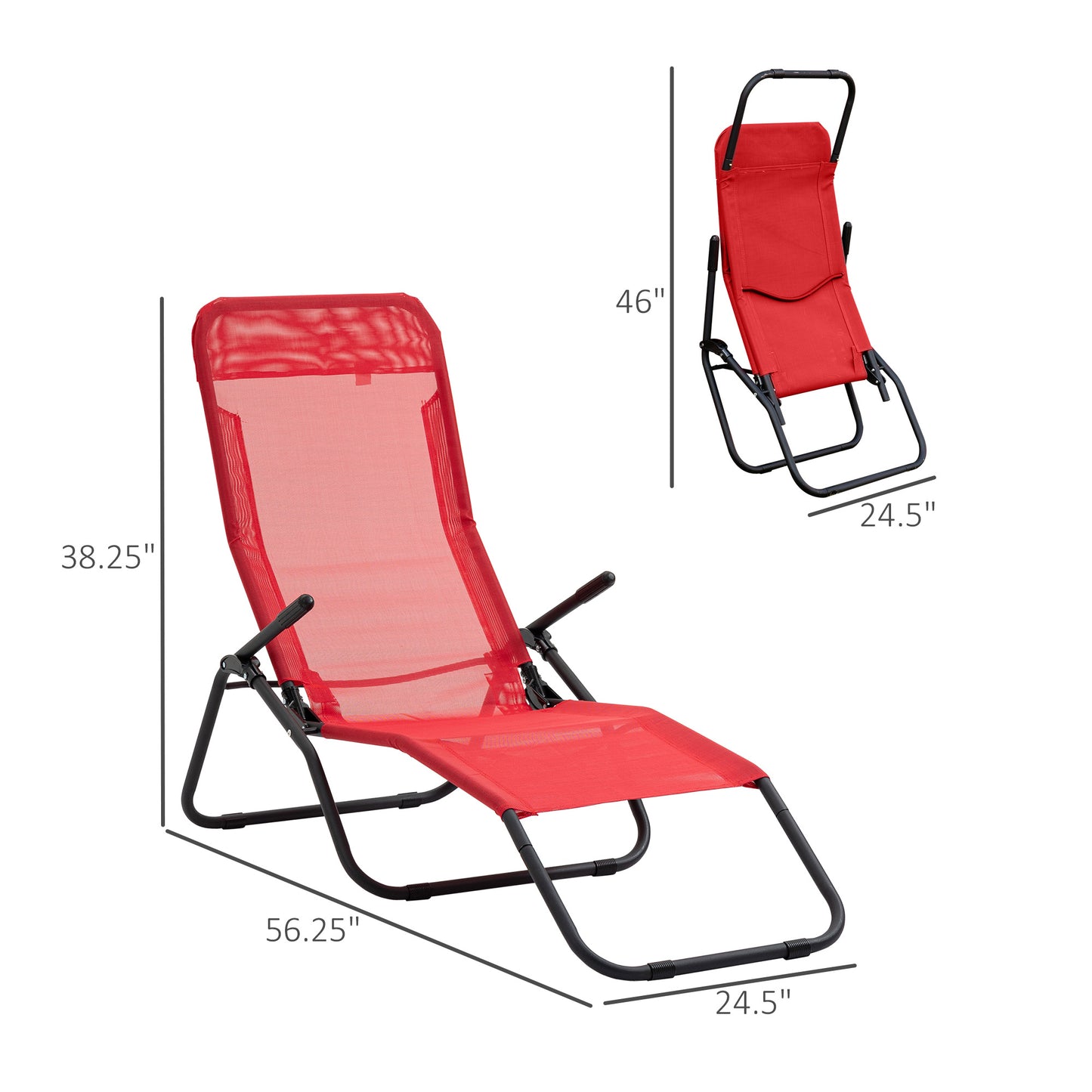 Foldable Patio Lounge Chair, Outdoor Beach Lounger with Breathable Mesh Fabric, Zero Gravity Chair with Rocking Function, Footrests, and Armrests, for Garden, Pool, Red