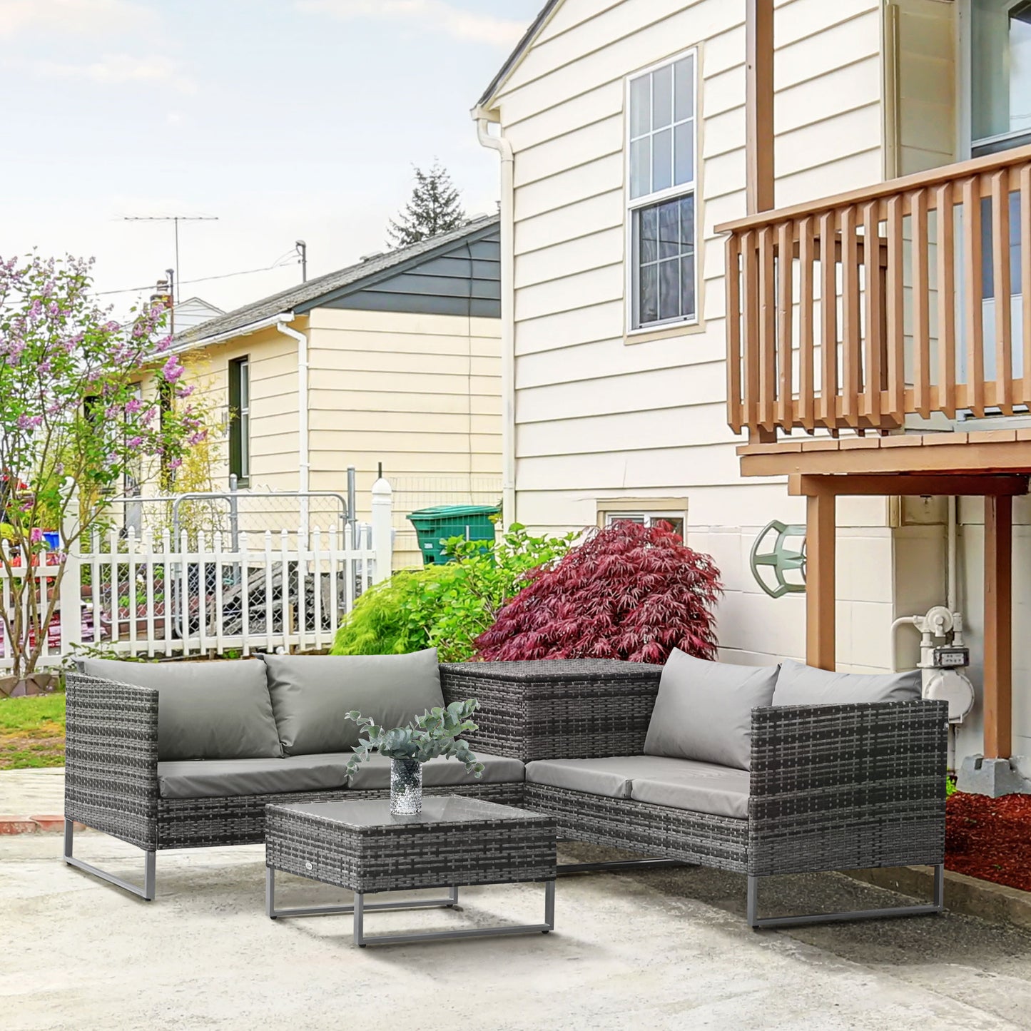 4 Piece Patio Furniture Set with Coffee Table and Corner Table for Backyard, Porch, Poolside, Balcony, Garden