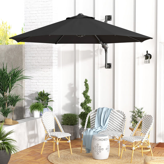 9.6 x 9.6 ft Wall Mounted Umbrella with Rotate, Patio Market Umbrella Parasol for Outdoor with Crank, Charcoal Grey