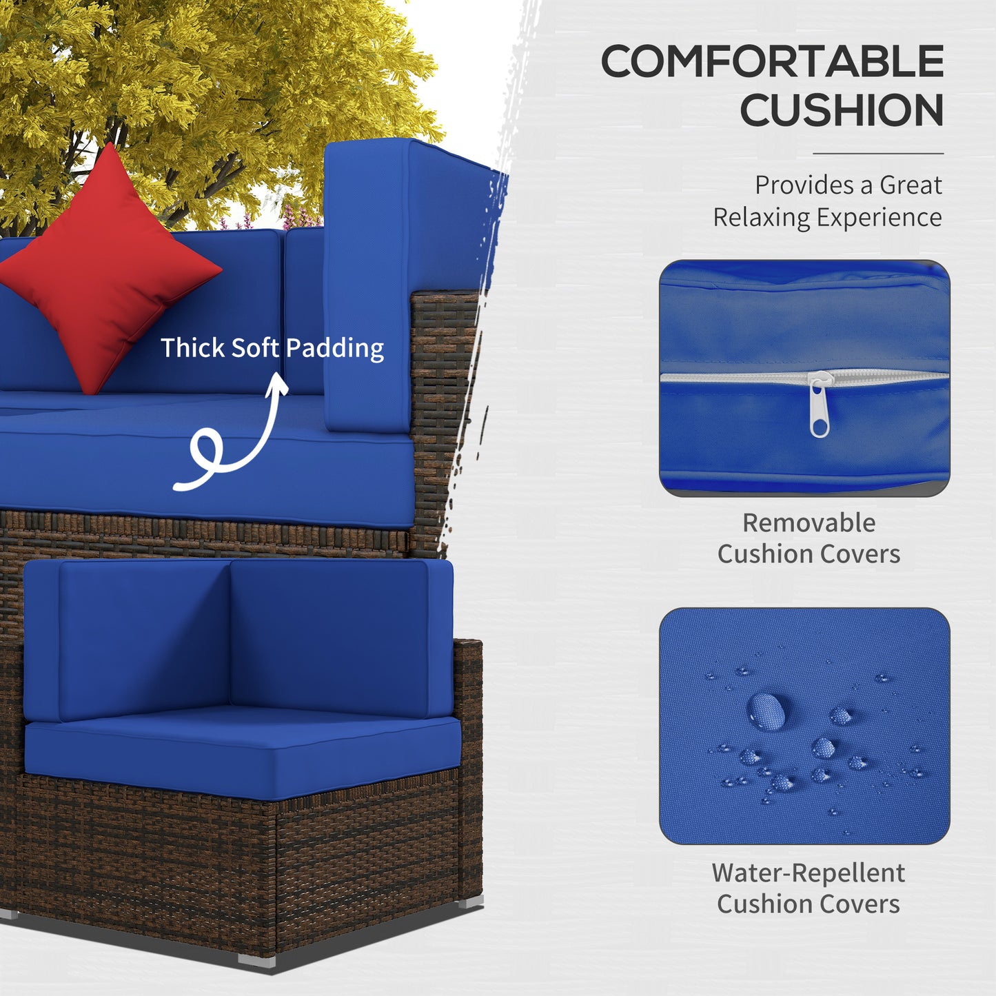 9 Pieces Wicker Patio Furniture Set with Cushion, Navy Blue