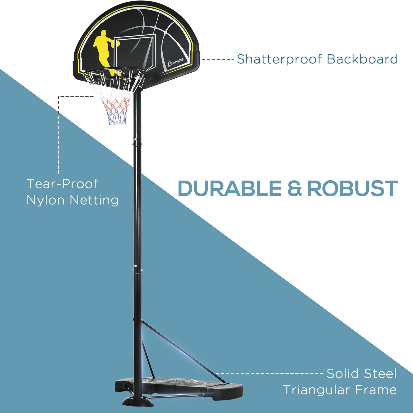 7.5-9.8 ft. Portable Basketball Hoop Basketball Goal with High Strength 43'' PE Backboard, Wheels and Weighted Base